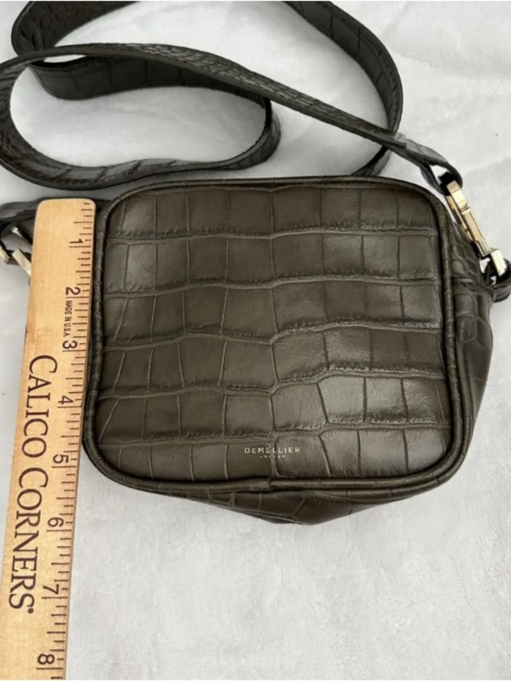 DeMellier Croc-Embossed Dark Green Leather Crossbody - Picture 7 of 7